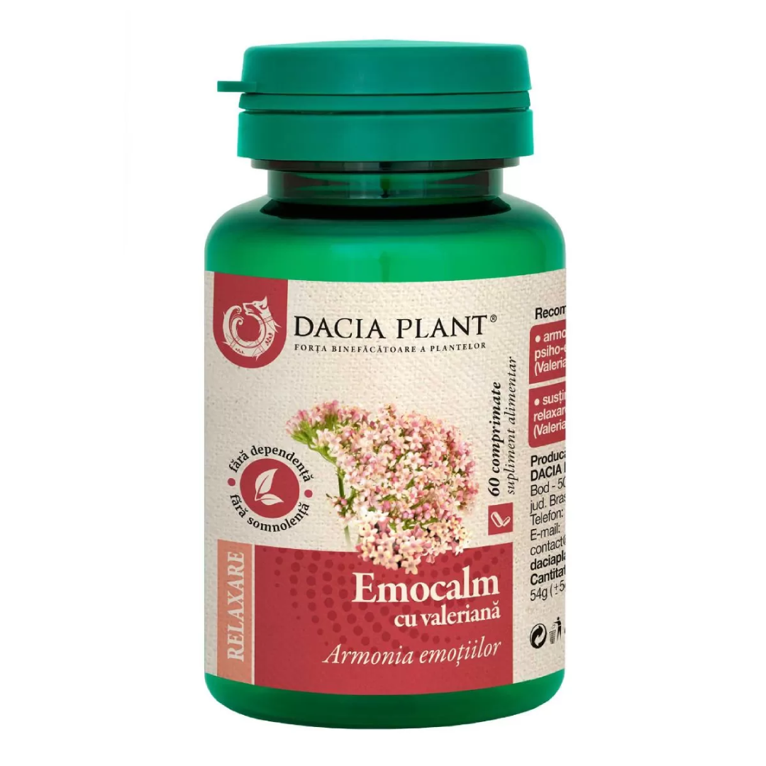 Emocalm cu valeriana, 60 comprimate, Dacia Plant