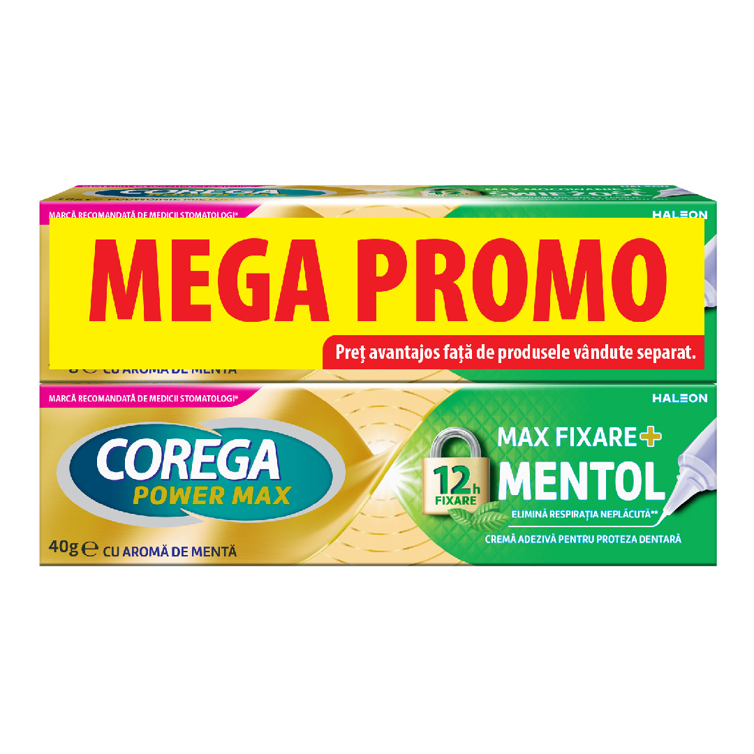 Crema adeziva pentru proteza dentara Max Fixare + Mentol Corega, 40…